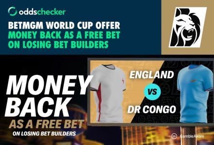 BetMGM World Cup Offer: Money Back as a Free Bet if your Bet Builder Loses for England v DR Congo