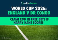 England v DR Congo Offer: Claim £90 in Free Bets for 1+ Harry Kane Goals
