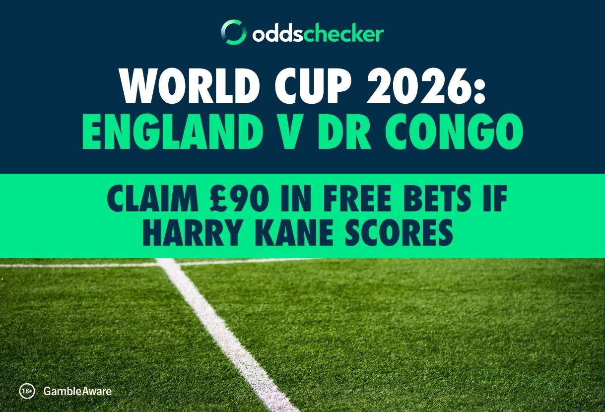 England v DR Congo Offer: Claim £90 in Free Bets for 1+ Harry Kane Goals