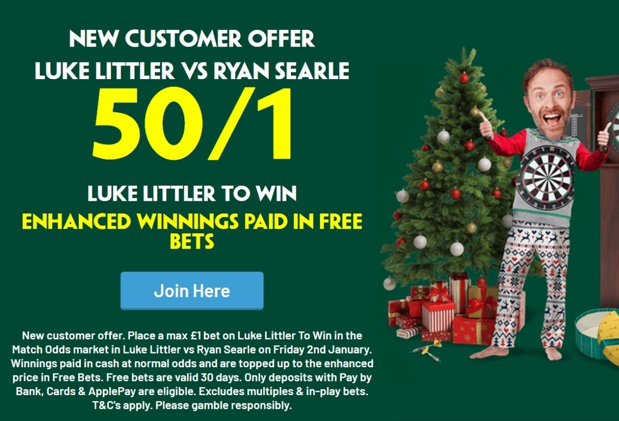 Paddy Power World Darts Championship Offer: Get 50/1 on Luke Littler to Beat Ryan Searle