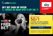 Sky Bet Sign Up Offer: Get 50/1 on a Goal to be Scored in Man Utd v Liverpool