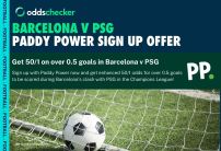 Paddy Power UCL Offer: Claim Enhanced Odds of 50/1 on 1+ Goal in Barcelona v PSG