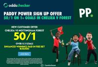 Paddy Power Sign Up Offer: Get 50/1 on 1+ Goals in Chelsea v Forest