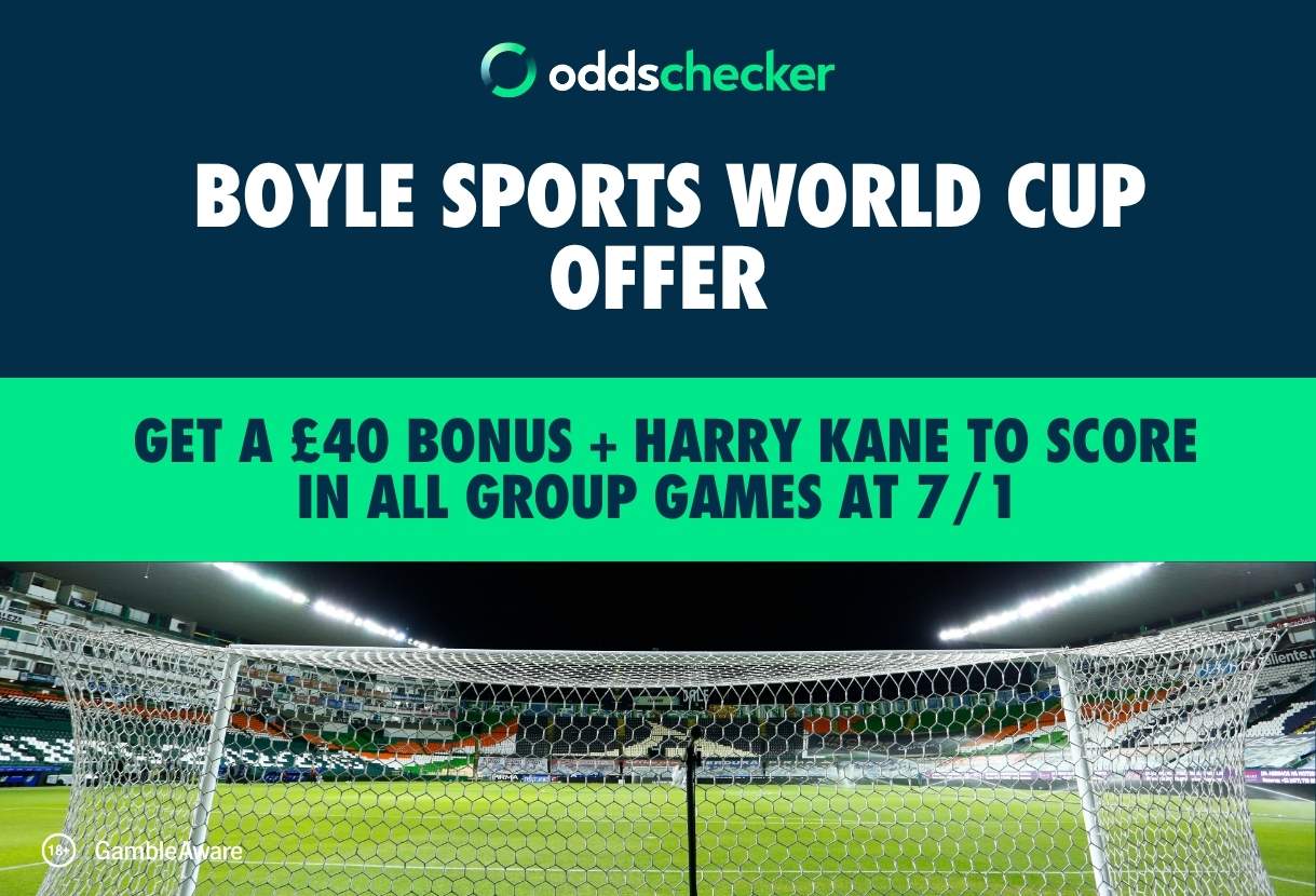 Get £40 in Free Bets + Harry Kane to Score in All World Cup Group Games Boosted to 7/1 with BOYLE Sports