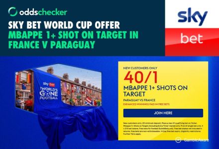 Sky Bet World Cup Offer: Get 40/1 on 1+ Mbappe Shot on Target in France v Paraguay