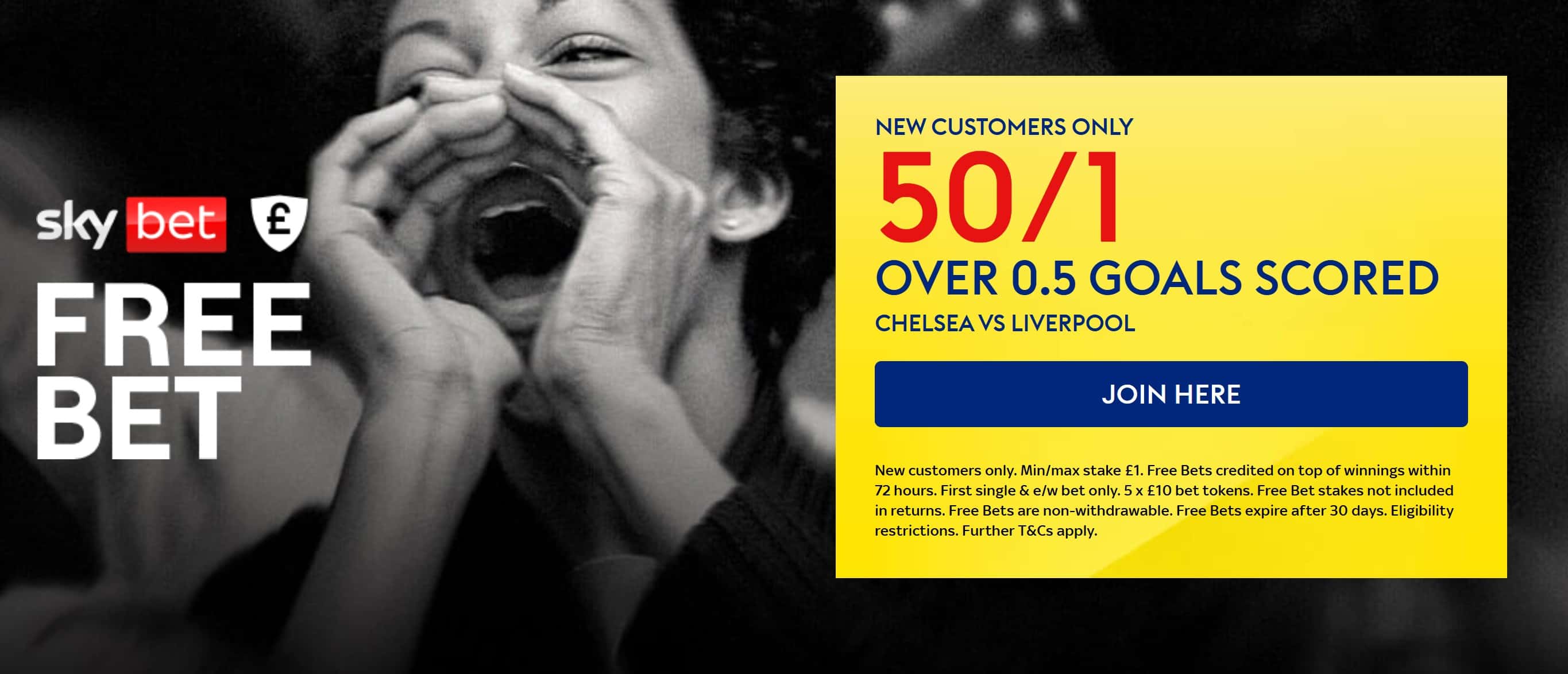 Sky Bet Sign Up Offer: Get 50/1 on Over 0.5 Goals in Chelsea v Liverpool
