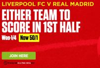 Liverpool v Real Madrid UCL Offer: Get 50/1 If Either Team Score in The First-Half with Ladbrokes