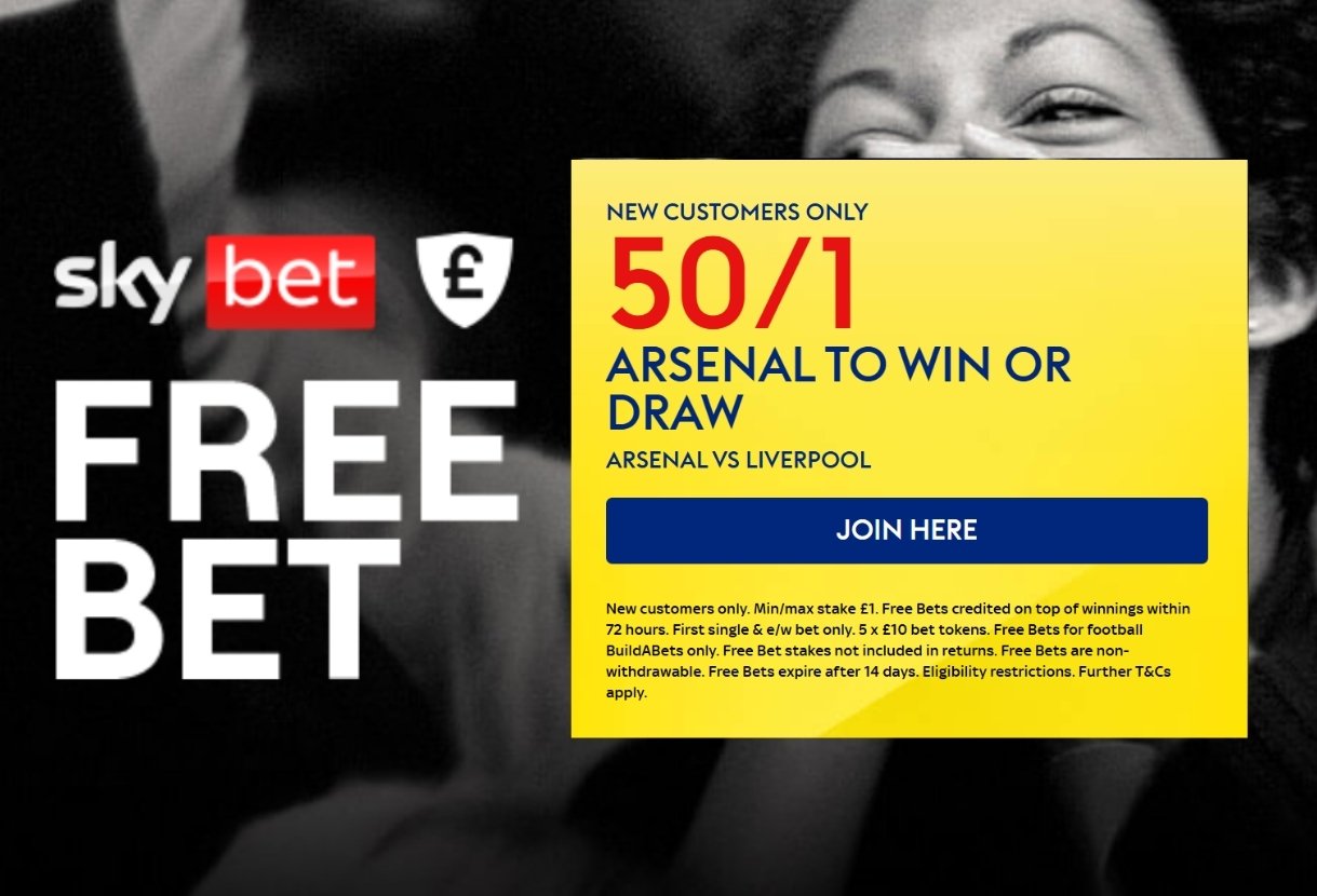Sky Bet Arsenal v Liverpool Offer: Get 50/1 on Arsenal to Win or Draw