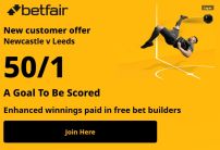 Betfair Newcastle v Leeds Offer: Get 50/1 on a Goal to be Scored