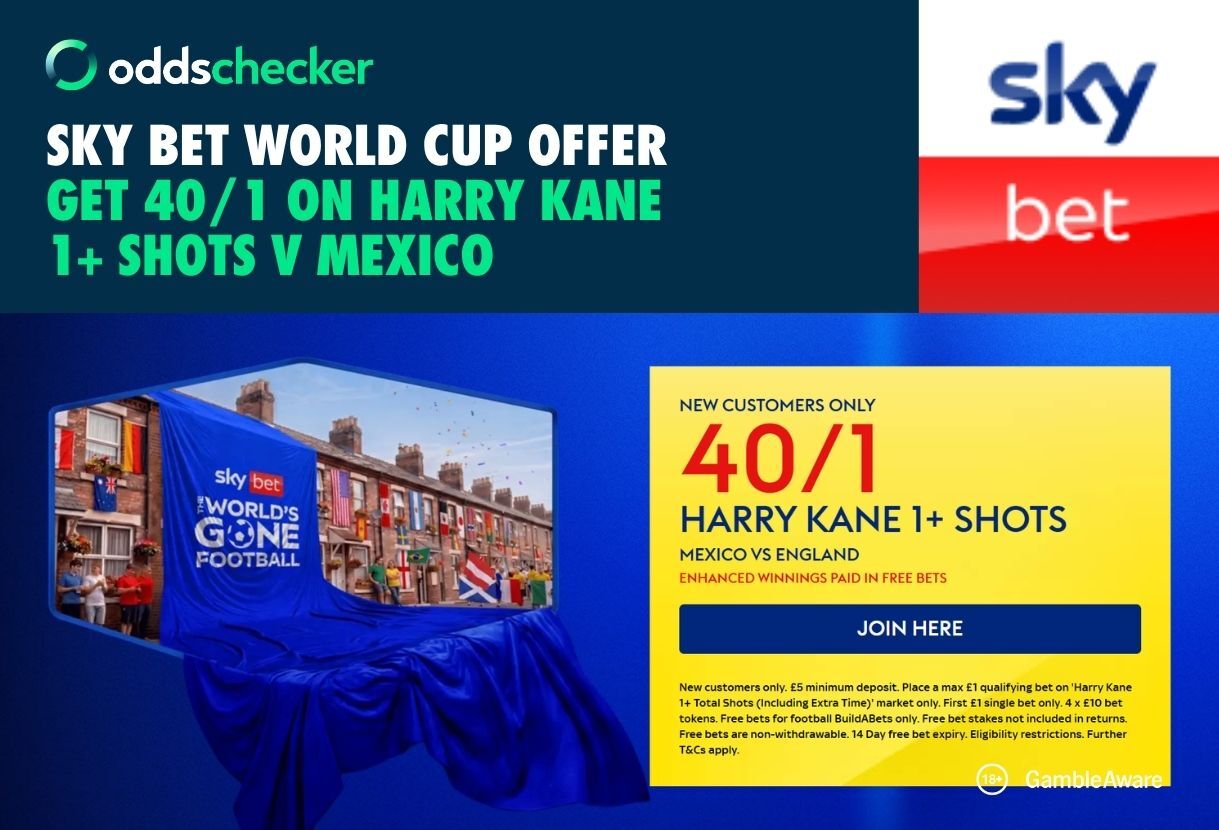 Sky Bet World Cup Offer: Get 40/1 on 1+ Harry Kane Shots in Mexico v England