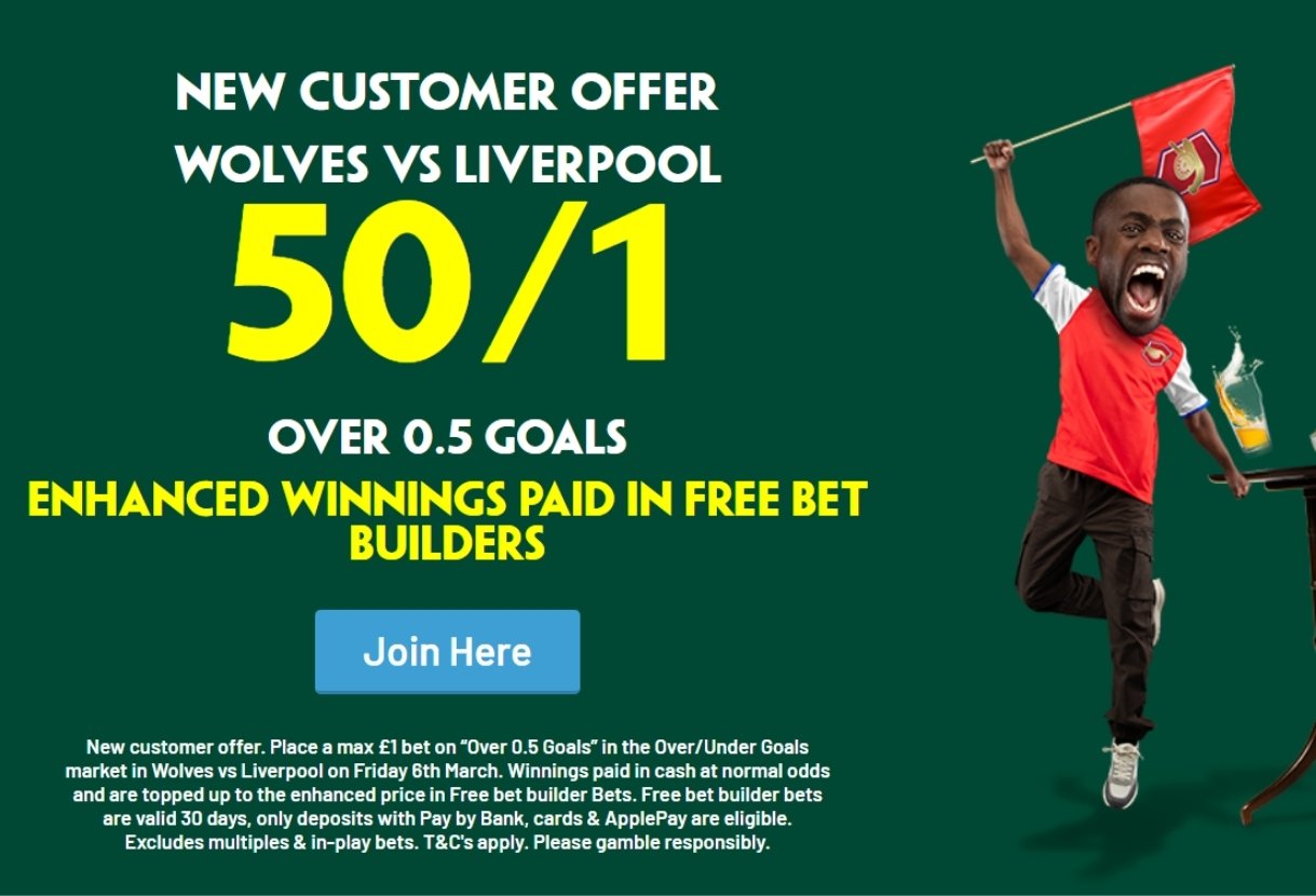 Paddy Power FA Cup Offer: Get 50/1 on 1+ Goals Scored in Wolves v Liverpool