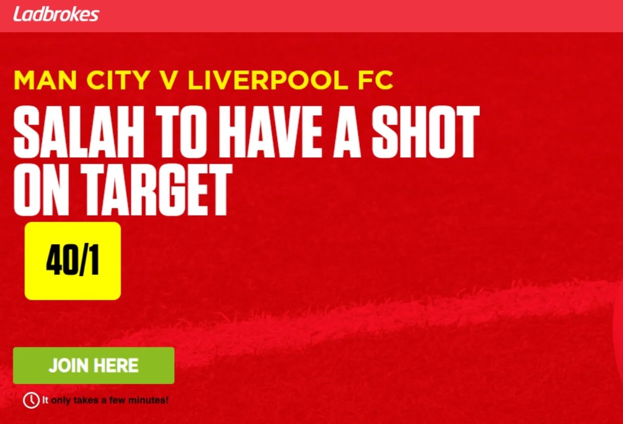 Ladbrokes Sign Up Offer: Get 40/1 on Salah to have 1+ Shot on Target in Man City v Liverpool