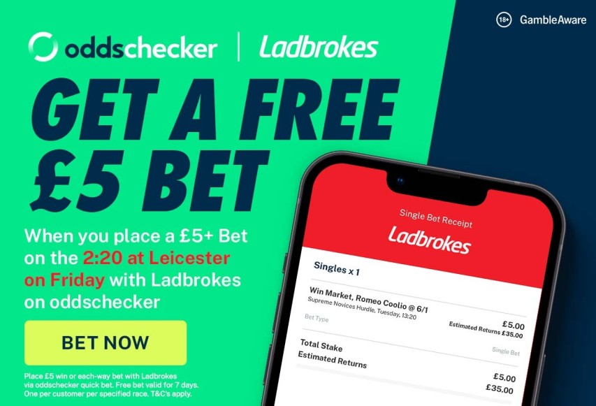 Ladbrokes Horse Racing Offer: Bet £5 on a Select Race via oddschecker, Get a £5 Free Bet