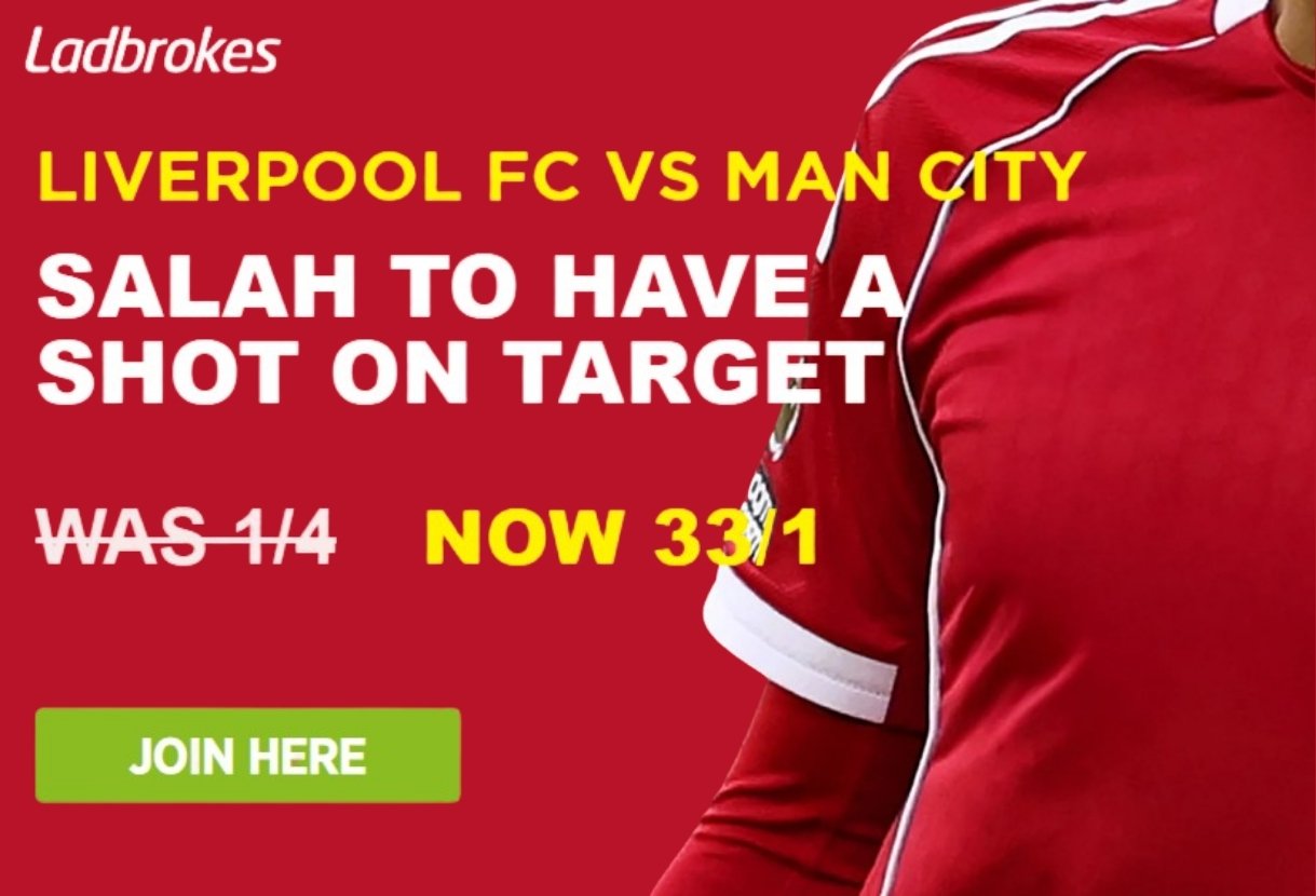 Ladbrokes Liverpool v Man City Offer: Boost 1+ Salah Shots on Target to 33/1