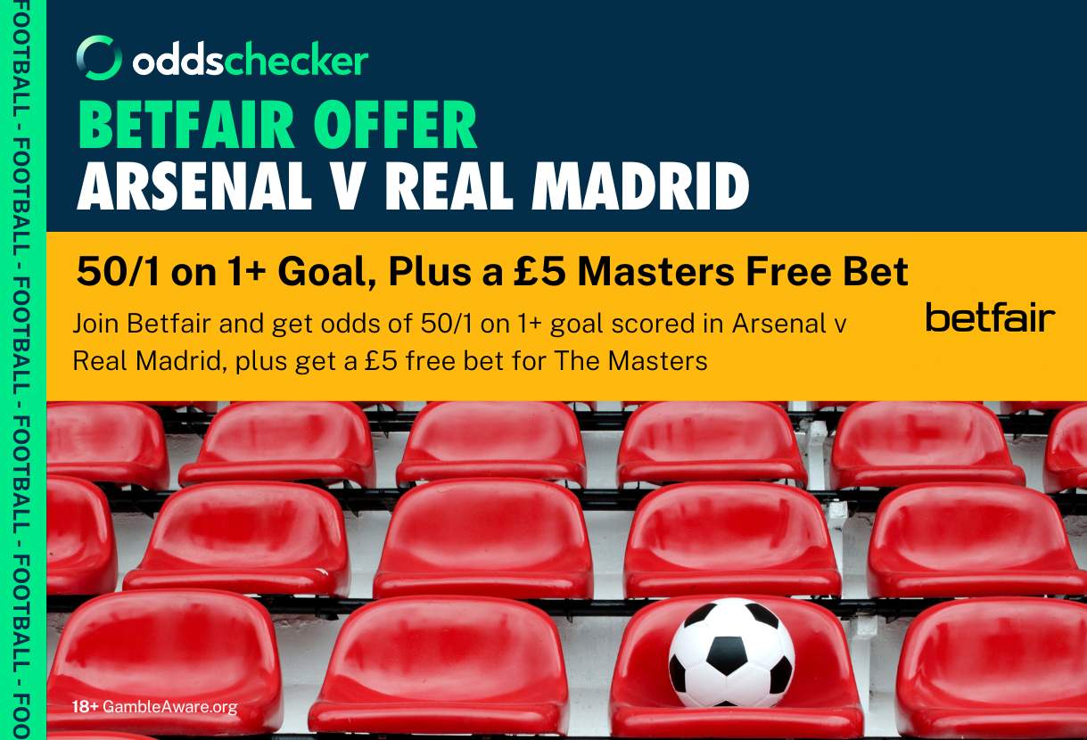 Betfair Offer: Get 50/1 on 1+ Goal in Arsenal v Real Madrid and Claim a £5 Free Masters Bet