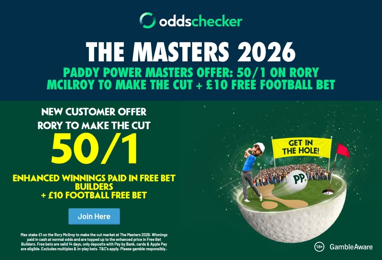 Paddy Power Masters Offer: 50/1 on Rory McIlroy To Make the Cut + £10 Free Football Bet