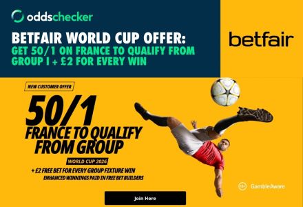 Get 50/1 on France to Qualify from Group I + £2 for Every Win with the Betfair World Cup 2026 Offer