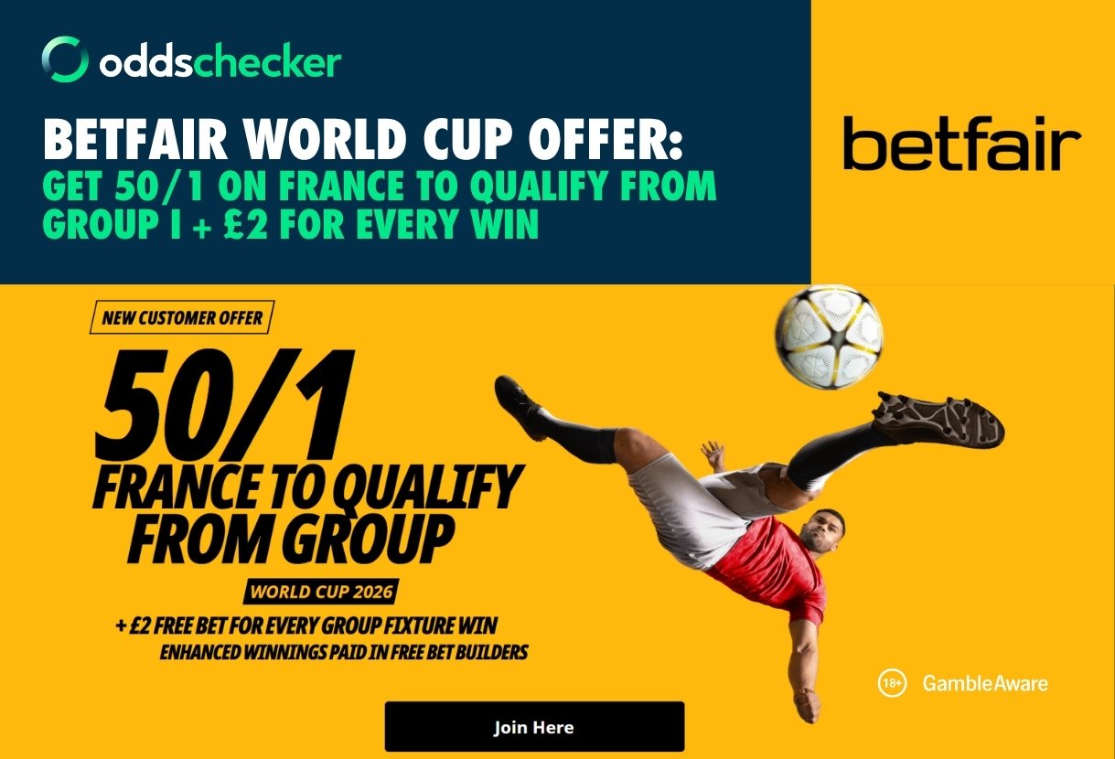 Get 50/1 on France to Qualify from Group I + £2 for Every Win with the Betfair World Cup 2026 Offer