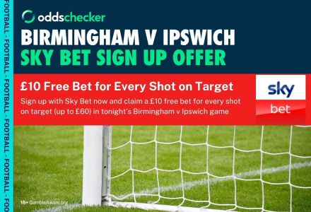 Sky Bet Championship Offer: Get a £10 Free Bet for Every Shot on Target in Birmingham v Ipswich