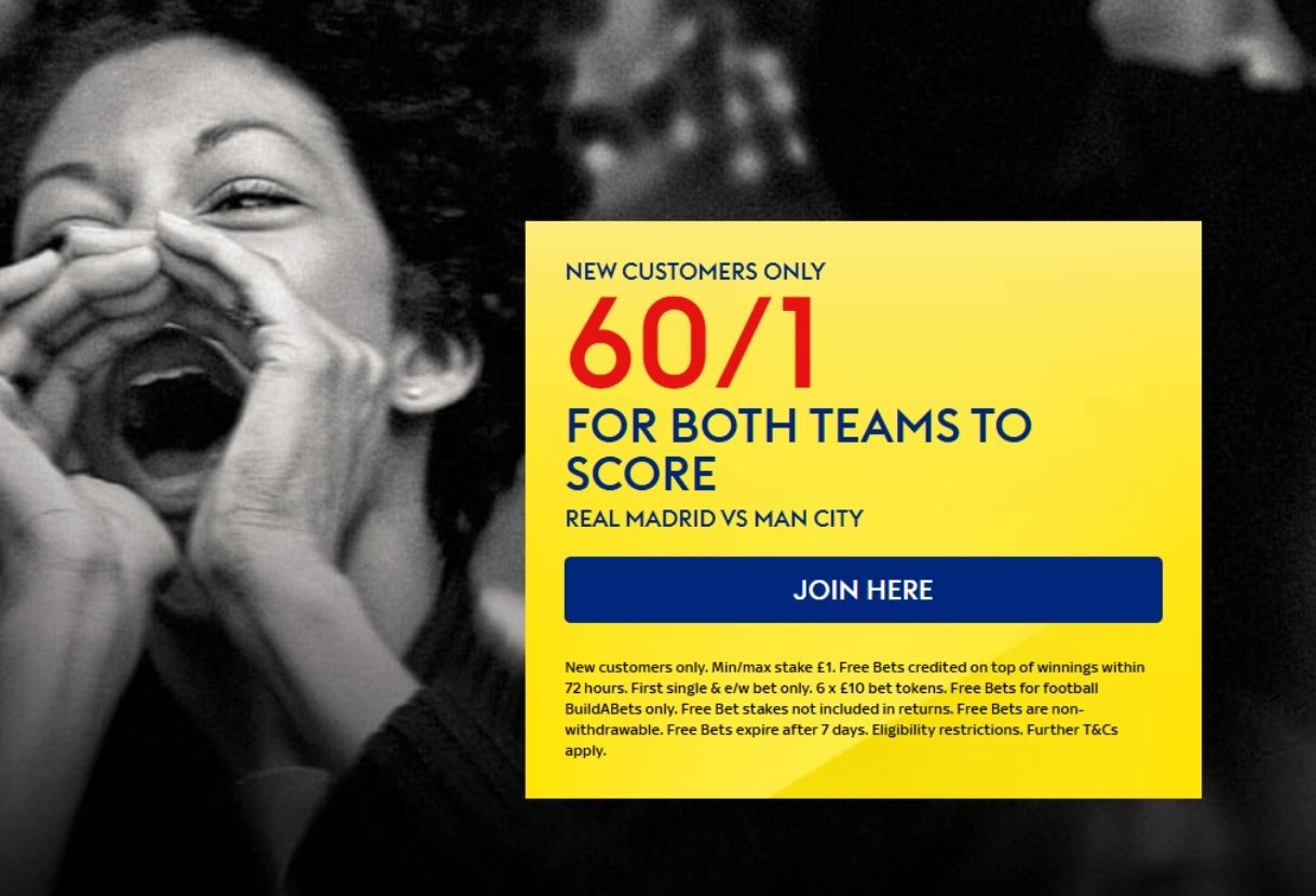Sky Bet Real Madrid v Man City Offer: Get 60/1 on Both Teams to Score