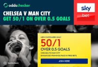 Sky Bet Sign Up Offer: Get 50/1 on 1+ Goals in Chelsea v Man City