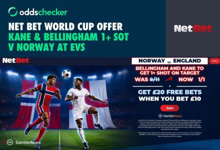 NetBet England v Norway Offer: Harry Kane and Jude Bellingham 1+ Shots on Target v Norway at EVS