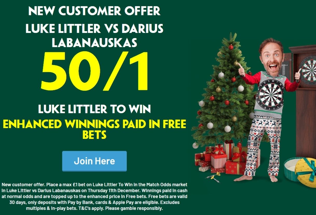 Paddy Power World Darts Championship Offer: Get 50/1 on Luke Littler to Win Opening Match