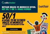 Brazil vs Morocco World Cup Offer: Claim 50/1 on 1+ Goals Scored with Betfair 