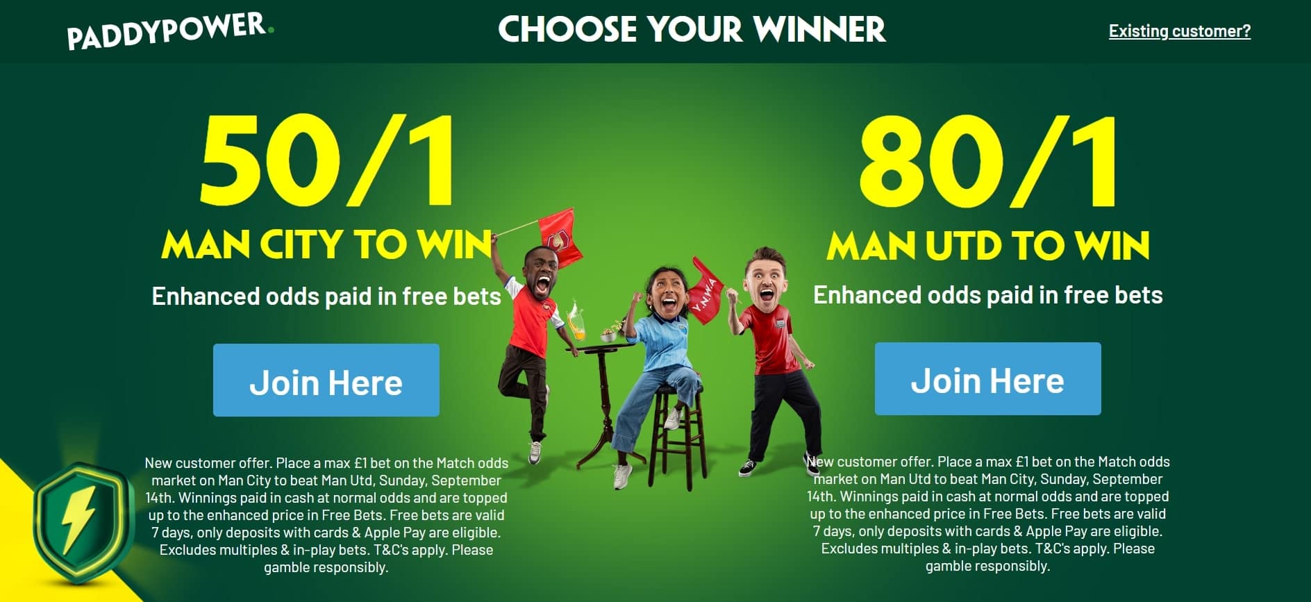 Paddy Power Sign Up Offer: Get 50/1 on Man City, or 80/1 on Man United to Win