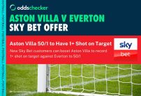 Sky Bet Sign Up Offer: Get Boosted Odds of 50/1 on Aston Villa to Have 1+ Shot on Target Against Everton