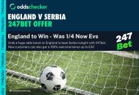 England v Serbia 247bet Golden Boost: England to Win Was 1/4, Now Evens