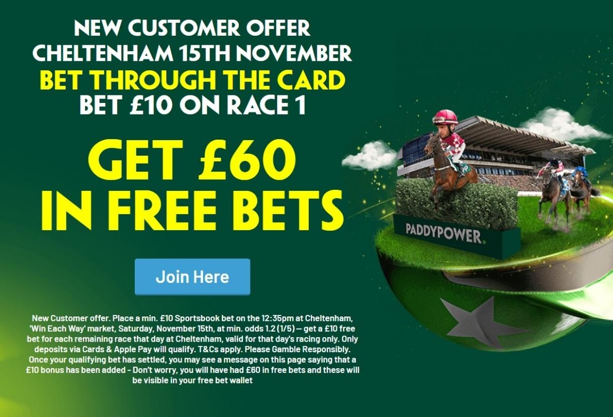 Paddy Power Gold Cup Offer: Bet £10 on Race 1, Get £60 for the Cheltenham November Meeting