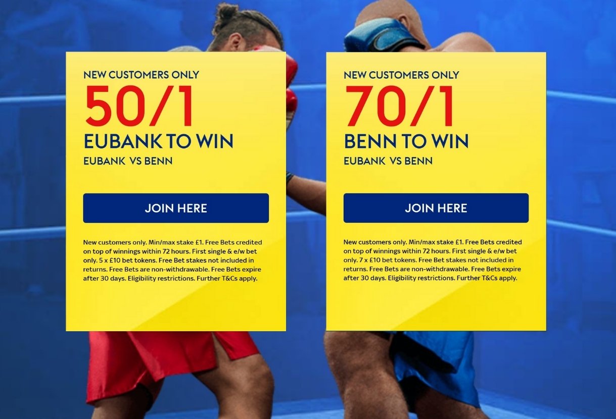 Sky Bet Eubank Jr v Benn Offer: Get 50/1 on Eubank Jr or 70/1 on Benn to Win 