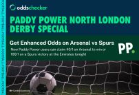 Paddy Power Arsenal vs Tottenham Offer: Get  Arsenal to Win at 40/1 or Spurs to Win at 100/1