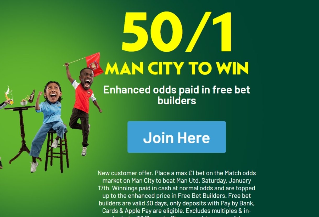 Paddy Power Offer: Boost City to 50/1 to Beat United in Michael Carrick's First Game in Charge