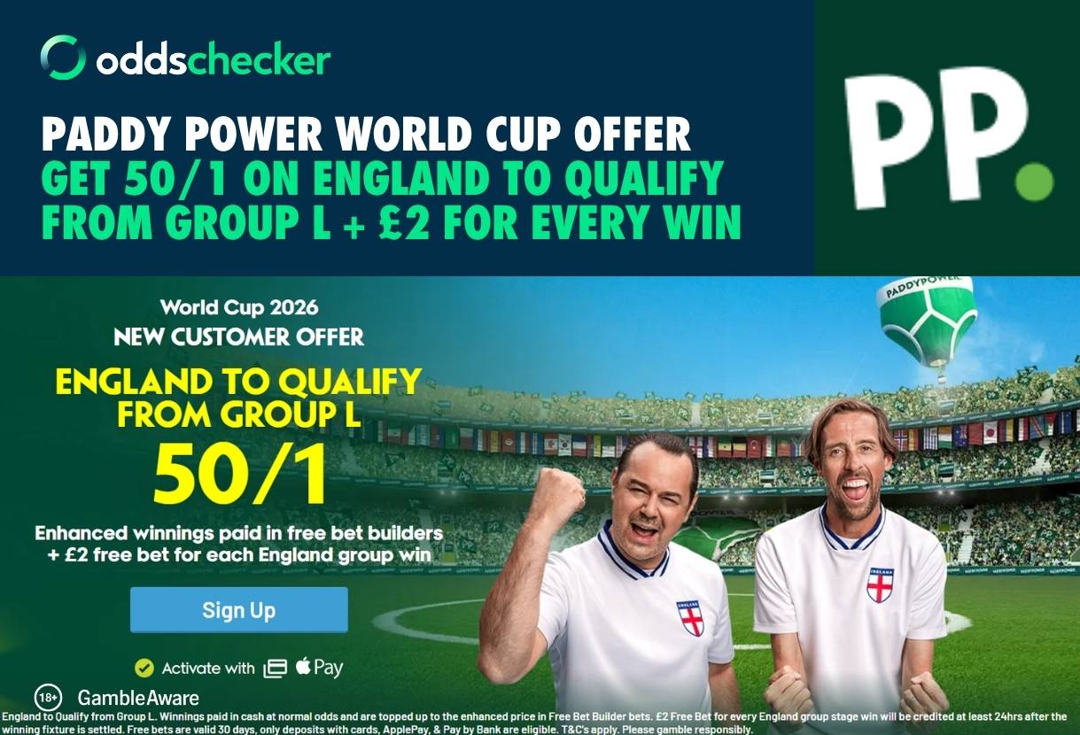 Back England to Qualify from Group L at 50/1, plus £2 for Every Win with Paddy Power