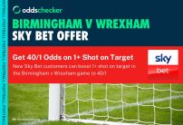 Sky Bet Offer: Get 40/1 Odds on 1+ Shot on Target in Birmingham v Wrexham