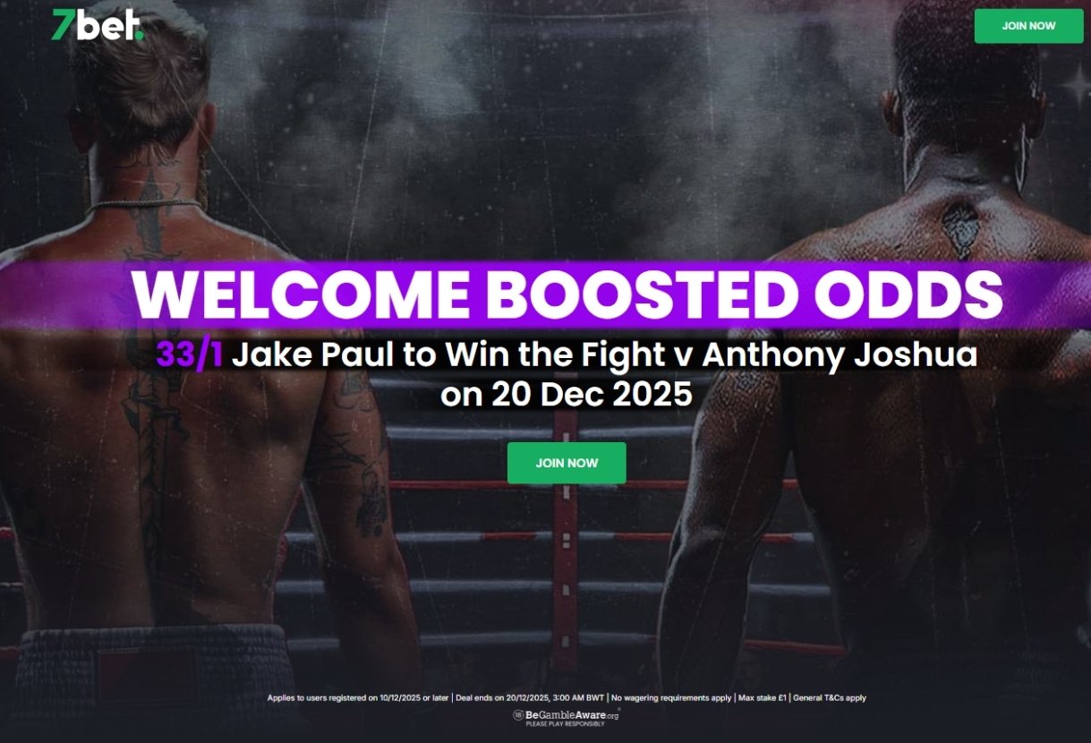 Jake Paul v Anthony Joshua Offer: Get 33/1 on Paul to Win with 7bet