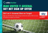 Sky Bet Man United v Arsenal Offer: Get 50/1 on an Arsenal Shot on Target