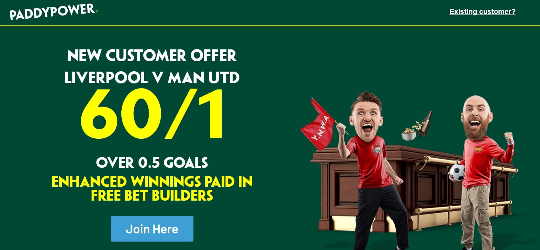 Paddy Power Liverpool v Man United Offer: Get 60/1 on Over 0.5 Goals Scored