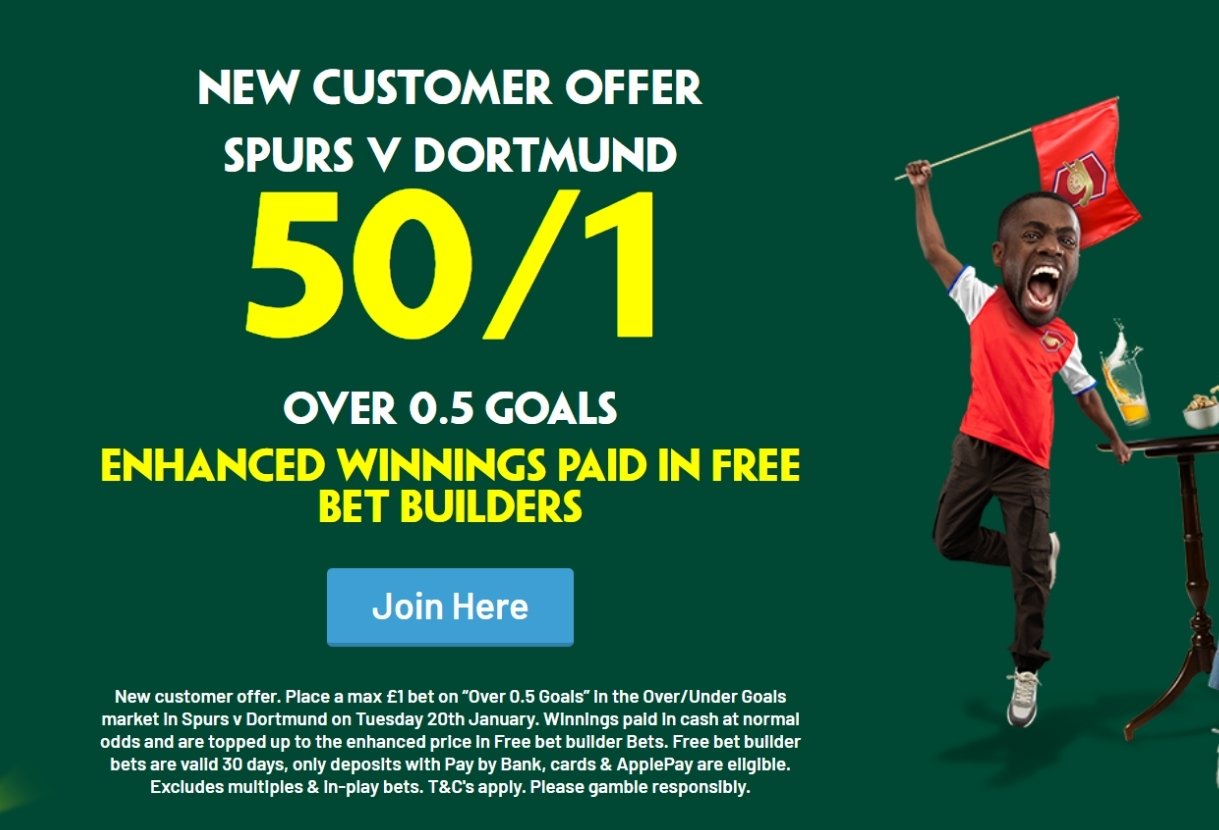 Get 50/1 on 1+ Goals in Tottenham v Dortmund with Paddy Power as Thomas Frank Faces the Sack