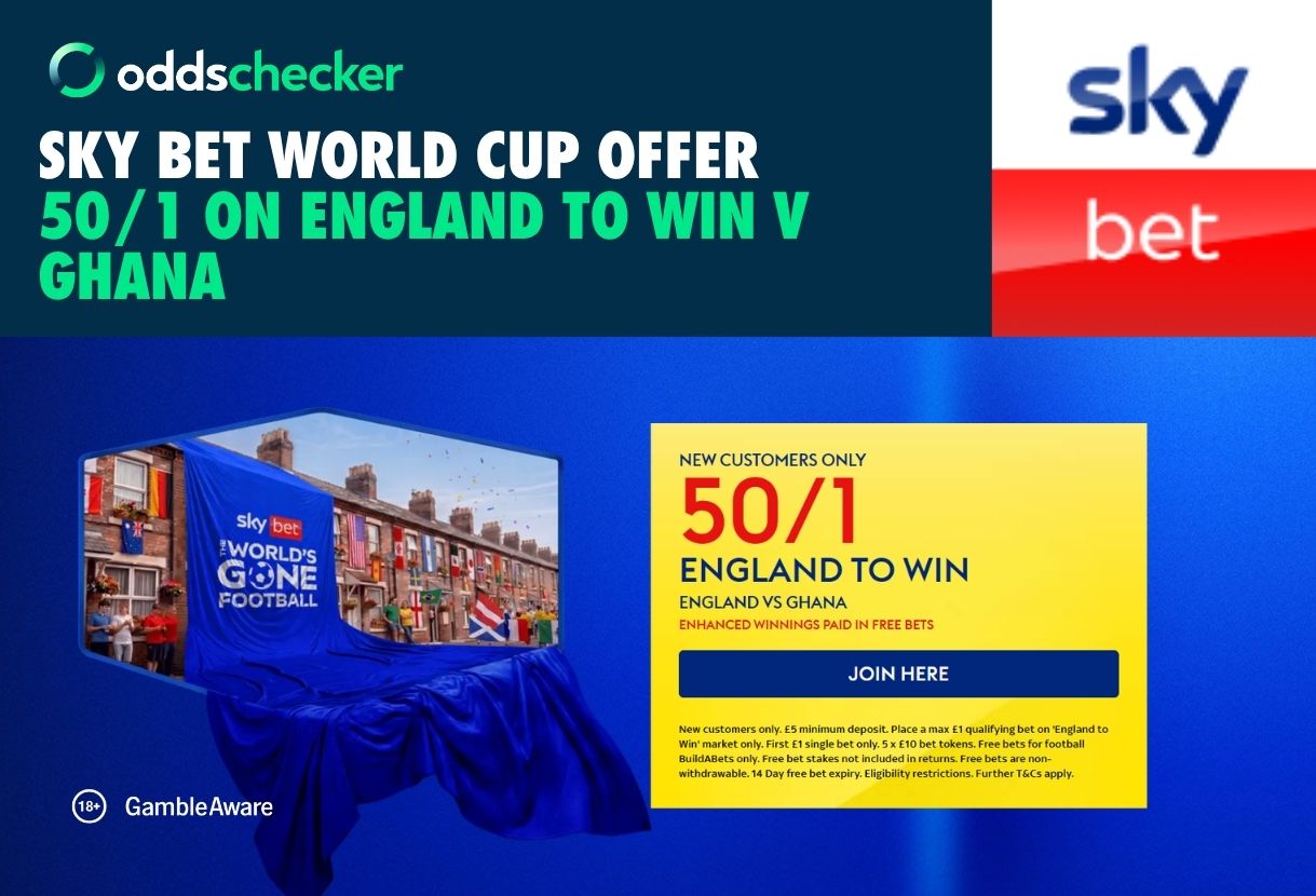 Sky Bet World Cup Offer: Get 50/1 on England to Beat Ghana