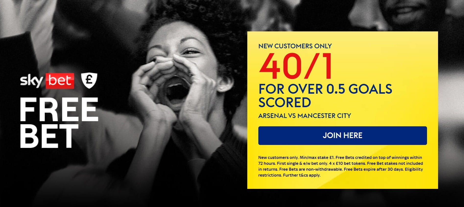Arsenal v Man City Offer: Get 40/1 on 1+ Goal Scored with Sky Bet