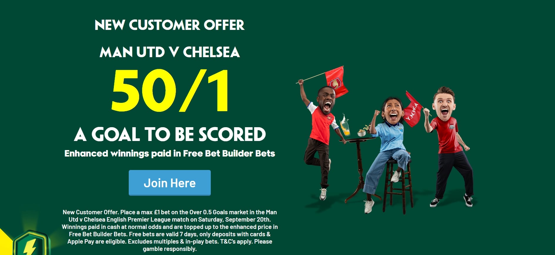 Paddy Power Man United v Chelsea Offer: Get 50/1 on 1+ Goal Scored