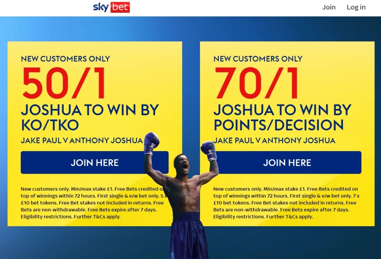 Jake Paul vs Anthony Joshua Offer: Get 50/1 on AJ to Win by KO or TKO, or 70/1 on an AJ Points or Decision Win with Sky Bet