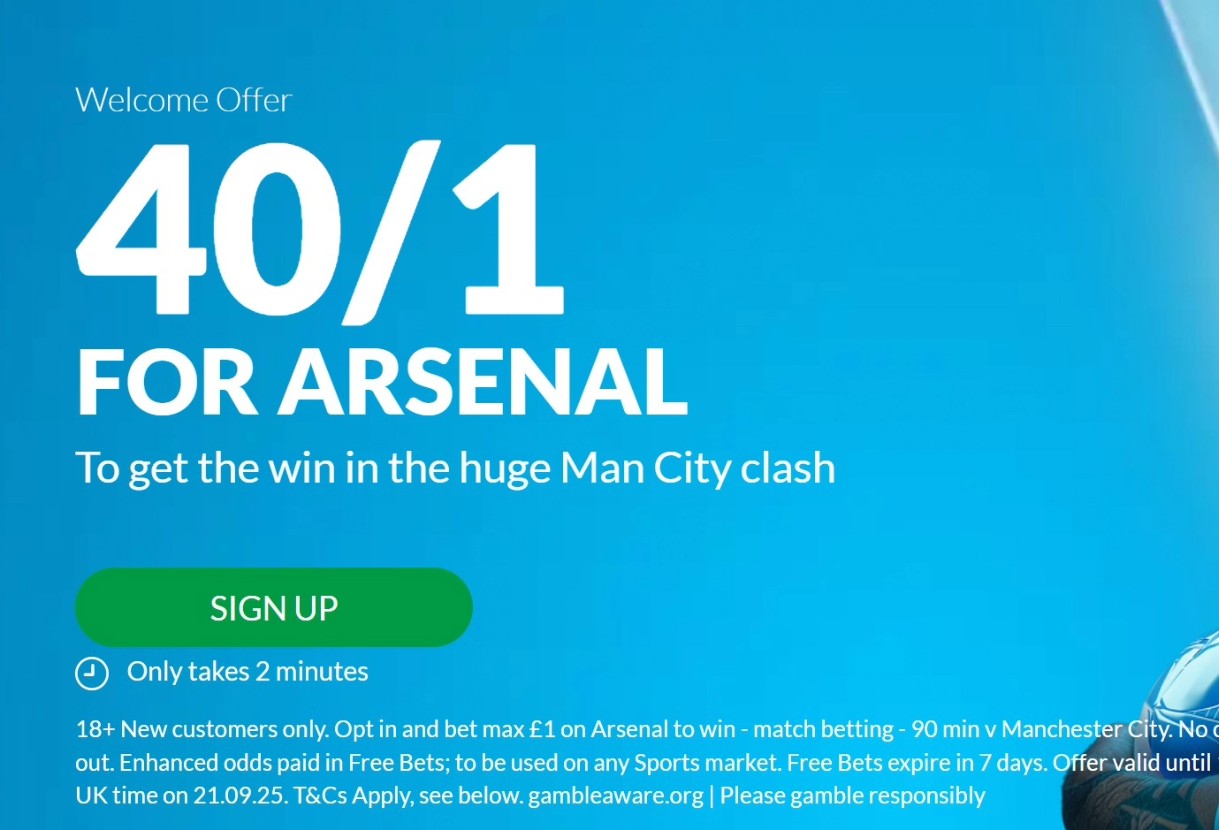 BetVictor Sign Up Offer: Get 40/1 on Arsenal to Beat Man City