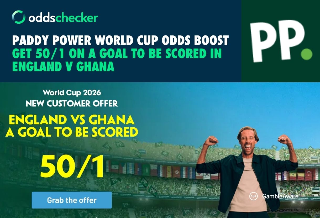 Paddy Power England v Ghana Odds Boost: Get 50/1 on a Goal to be Scored in the Game