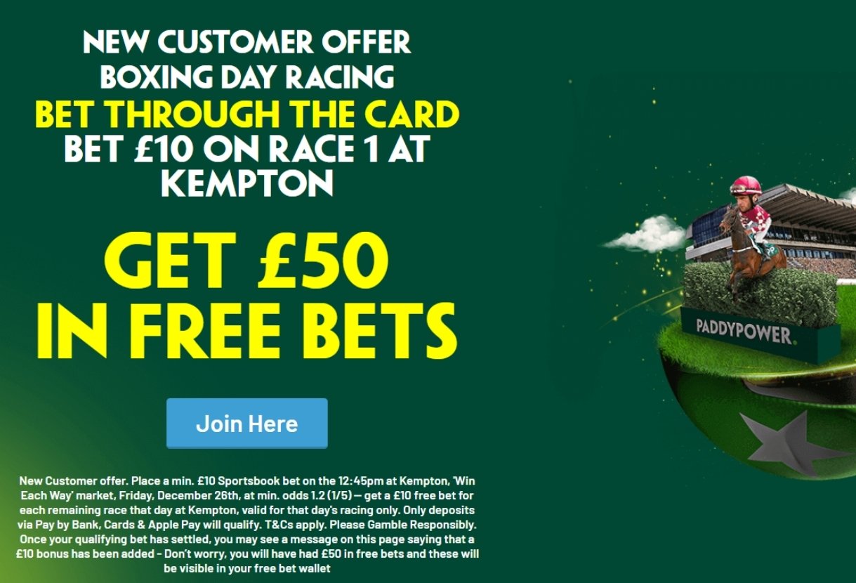 Paddy Power King George Chase Day Offer: Bet £10 on Kempton Race 1, Get £50 in Free Bets