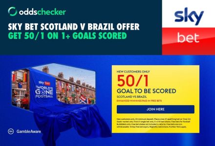 Sky Bet World Cup Promo: Get 50/1 on a Goal to be Scored in Scotland v Brazil