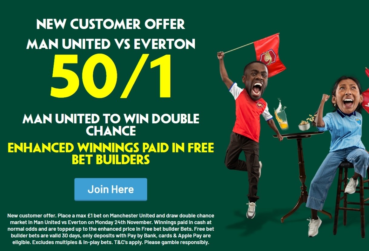 Paddy Power Double Chance Offer: Get 50/1 on Man United to Win or Draw against Everton